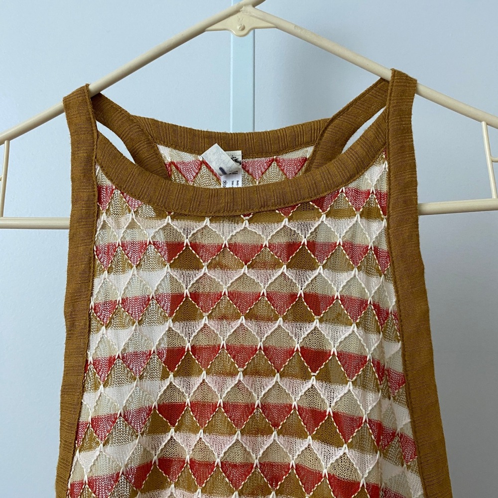 Intimately Free People Boho Geometric Knit Mesh Racerback Tank Top Small S Brown - Picture 2 of 6